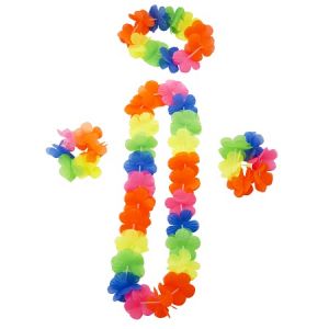 Set Hawaiano Multic. Fluo Collar,Vincha, 2 Pulseras RR