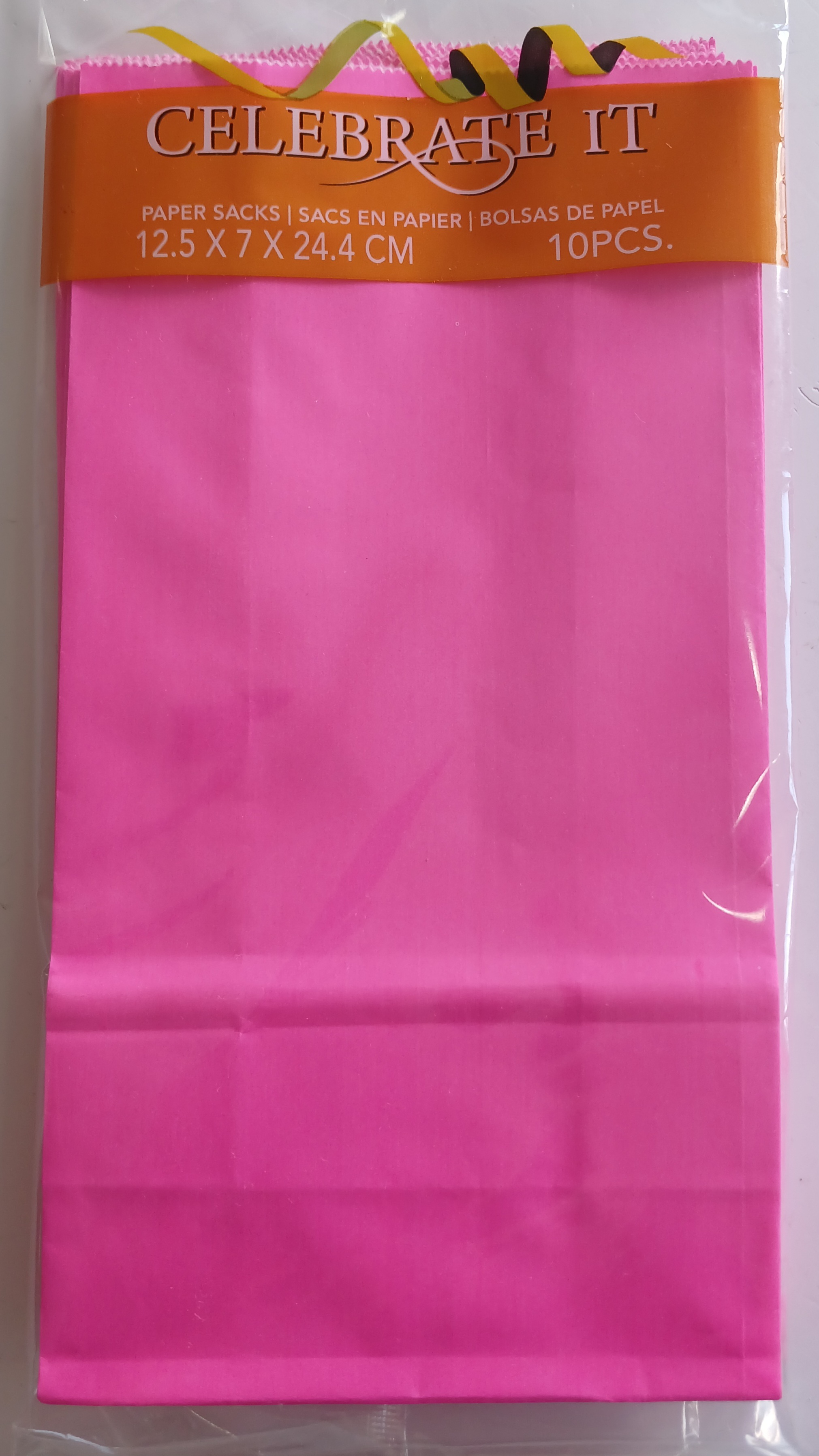 Bolsa Papel c/Fuelle Celebrate IT Rosa Fluo x 10