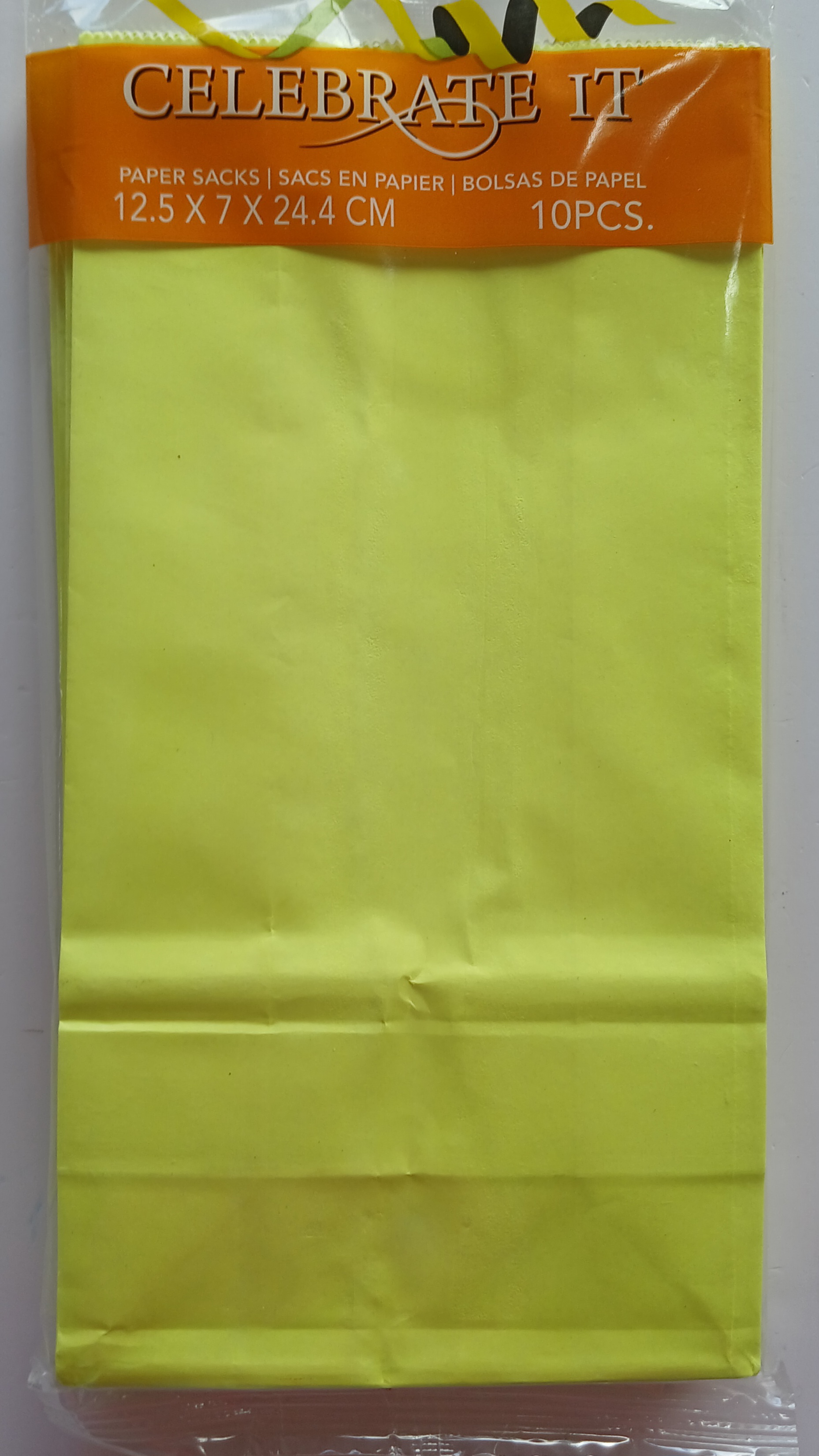 Bolsa Papel c/Fuelle Celebrate IT Amarillo Fluo x 10