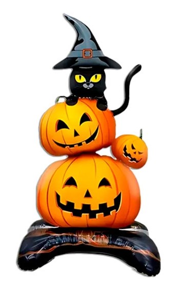 Globo Metalizado 1.40 Mts Hallow. Silueta Calabazas y Gato