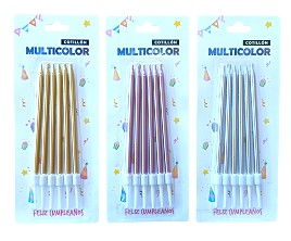 Vela Blister Finita 13 cm Metaliz. x 6 un c/portavela