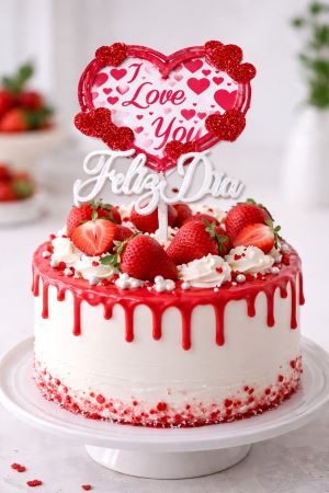 Topper Plástico Feliz Dia Corazón I Love You