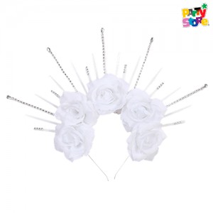 Vincha Metal Lujo Blanca con Pinchos y Flores RR